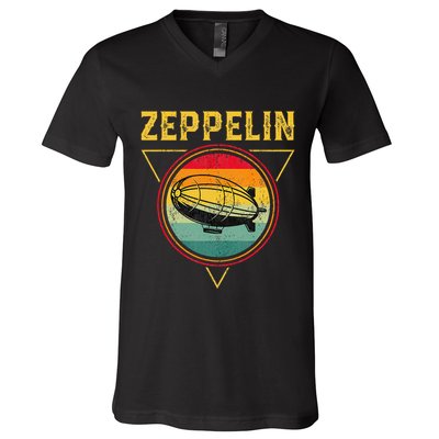 Retro Zeppelin Funny Dirigible Blimp Airship 70s 80s V-Neck T-Shirt