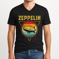 Retro Zeppelin Funny Dirigible Blimp Airship 70s 80s V-Neck T-Shirt