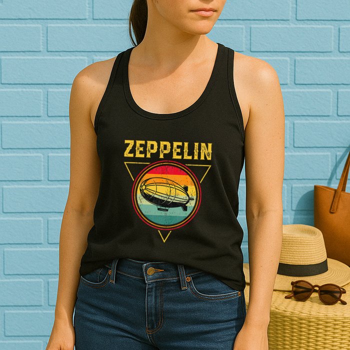 Retro Zeppelin Funny Dirigible Blimp Airship 70s 80s Womens Tank Top