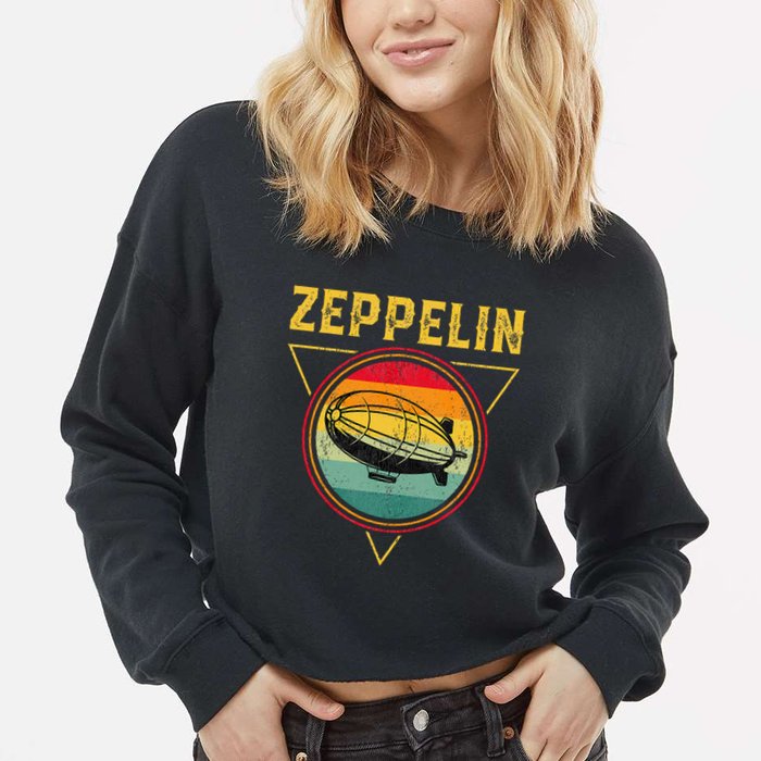 Retro Zeppelin Funny Dirigible Blimp Airship 70s 80s Cropped Pullover Crew