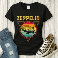 Retro Zeppelin Funny Dirigible Blimp Airship 70s 80s Womens T-Shirt