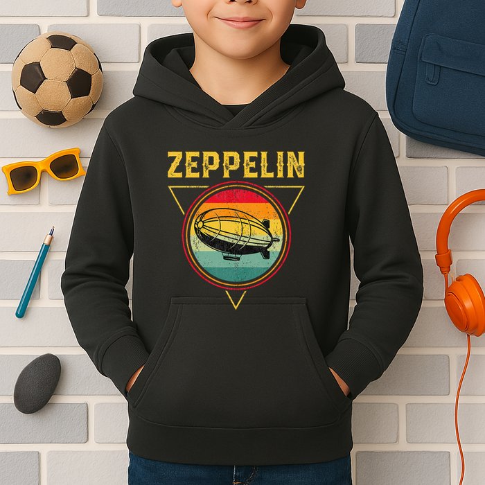 Retro Zeppelin Funny Dirigible Blimp Airship 70s 80s Kids Hoodie