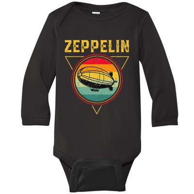 Retro Zeppelin Funny Dirigible Blimp Airship 70s 80s Baby Long Sleeve Bodysuit