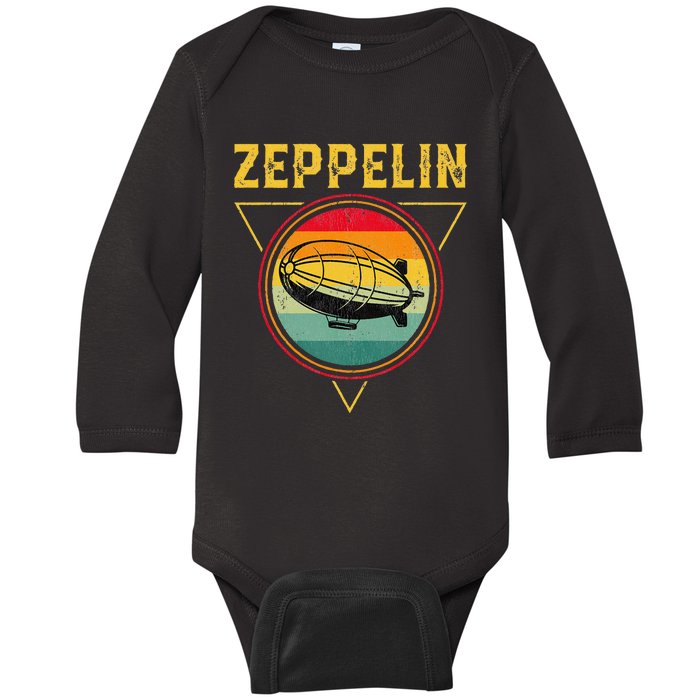 Retro Zeppelin Funny Dirigible Blimp Airship 70s 80s Baby Long Sleeve Bodysuit