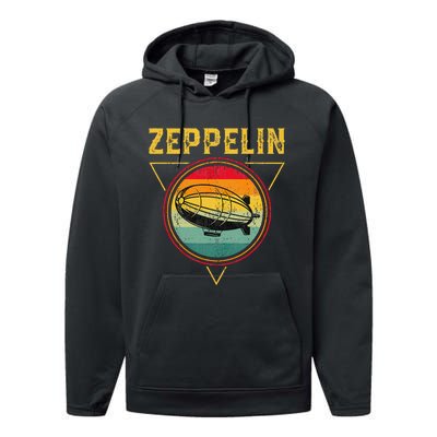 Retro Zeppelin Funny Dirigible Blimp Airship 70s 80s Performance Fleece Hoodie