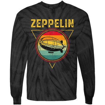 Retro Zeppelin Funny Dirigible Blimp Airship 70s 80s Tie-Dye Long Sleeve Shirt