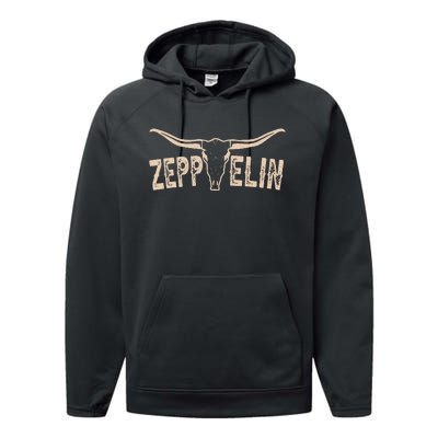 Retro Zeppelin First Name Pride Vintage Apparel Bull Skull Performance Fleece Hoodie