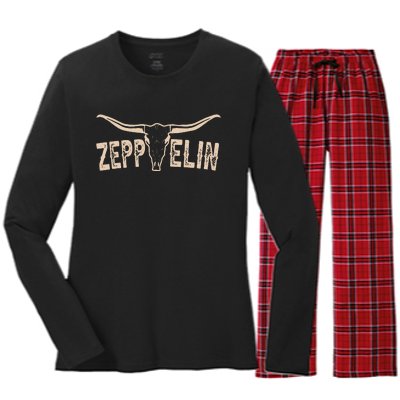 Retro Zeppelin First Name Pride Vintage Apparel Bull Skull Women's Long Sleeve Flannel Pajama Set 