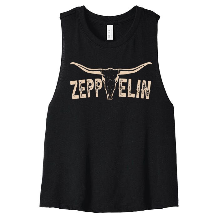 Retro Zeppelin First Name Pride Vintage Apparel Bull Skull Women's Racerback Cropped Tank