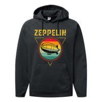 Retro Zeppelin Funny Dirigible Blimp Airship 70s 80s Performance Fleece Hoodie