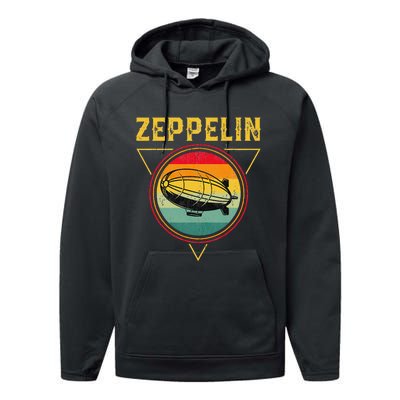 Retro Zeppelin Funny Dirigible Blimp Airship 70s 80s Performance Fleece Hoodie