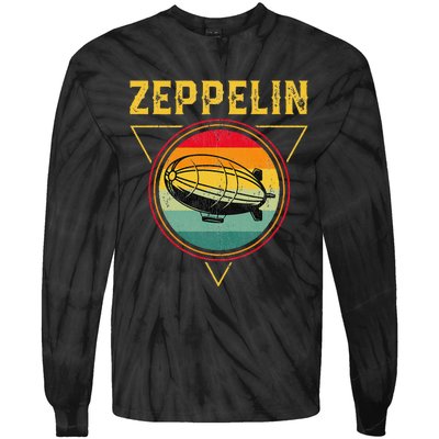 Retro Zeppelin Funny Dirigible Blimp Airship 70s 80s Tie-Dye Long Sleeve Shirt