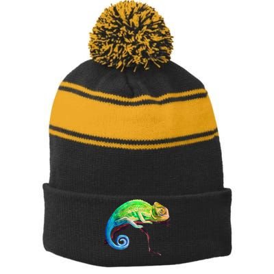 Reptile Zoo Keeper Idea Lizard Safari Chameleon Stripe Pom Pom Beanie