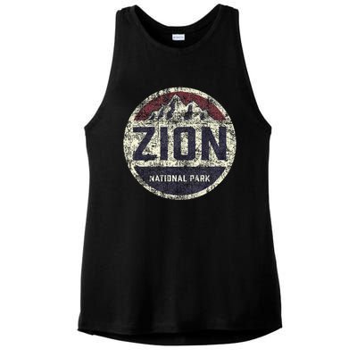 Retro Zion National Park Utah Mountain Hiking Ladies PosiCharge Tri-Blend Wicking Tank