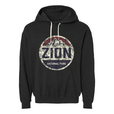 Retro Zion National Park Utah Mountain Hiking Garment-Dyed Fleece Hoodie