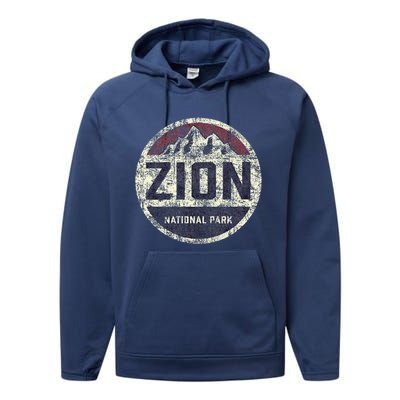 Retro Zion National Park Utah Mountain Hiking Performance Fleece Hoodie