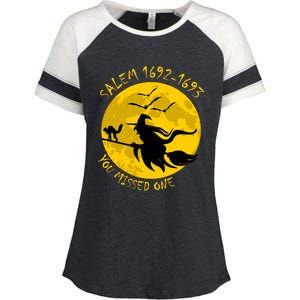 Salem 1692 1693 You Missed One Witch Riding Broom Great Gift Enza Ladies Jersey Colorblock Tee