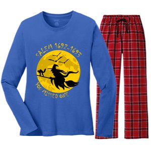 Salem 1692 1693 You Missed One Witch Riding Broom Great Gift Women's Long Sleeve Flannel Pajama Set 