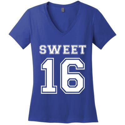 Sweet 16 Birthday Party N Football Jersey Graphic Gift Women's V-Neck T-Shirt