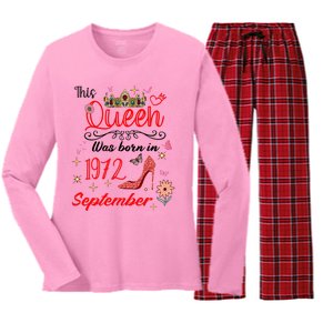 September 1972 Birthday This Queen Was Born In September Cute Gift Women's Long Sleeve Flannel Pajama Set 