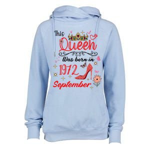 September 1972 Birthday This Queen Was Born In September Cute Gift Womens Funnel Neck Pullover Hood