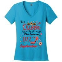 September 1972 Birthday This Queen Was Born In September Cute Gift Women's V-Neck T-Shirt