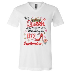 September 1972 Birthday This Queen Was Born In September Cute Gift V-Neck T-Shirt