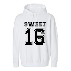 Sweet 16 Birthday Party Teen Football Jersey Graphic Gift Garment-Dyed Fleece Hoodie