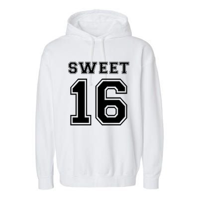 Sweet 16 Birthday Party Teen Football Jersey Graphic Gift Garment-Dyed Fleece Hoodie