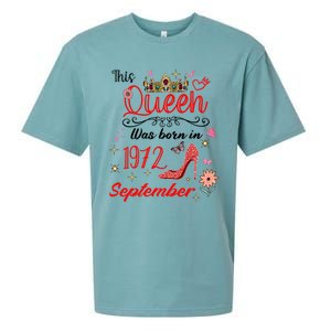 September 1972 Birthday This Queen Was Born In September Gift Sueded Cloud Jersey T-Shirt