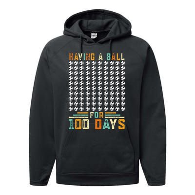 Soccer 100th Day Of School  Performance Fleece Hoodie