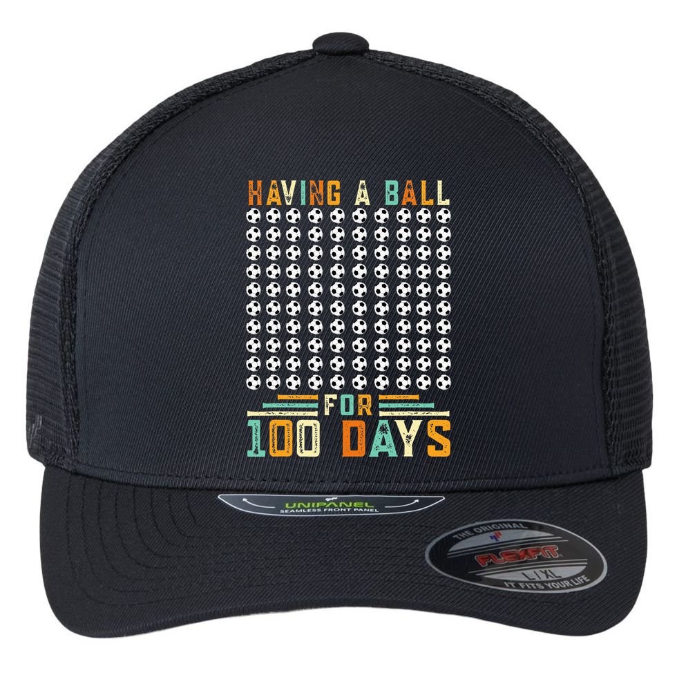 Soccer 100th Day Of School  Flexfit Unipanel Trucker Cap
