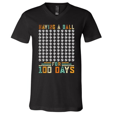 Soccer 100th Day Of School  V-Neck T-Shirt