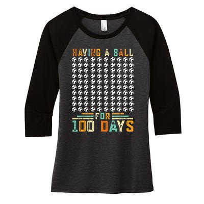 Soccer 100th Day Of School  Women's Tri-Blend 3/4-Sleeve Raglan Shirt