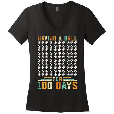 Soccer 100th Day Of School  Women's V-Neck T-Shirt