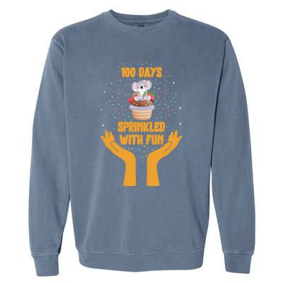 School 100 Days Of Sprinkled With Fun Koala Cupcake Educatio Great Gift Garment-Dyed Sweatshirt