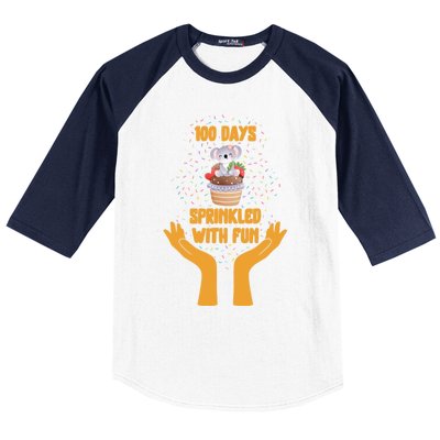 School 100 Days Of Sprinkled With Fun Koala Cupcake Educatio Great Gift Baseball Sleeve Shirt