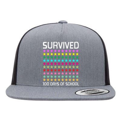 Survived 100 Days Of School Funny Stars Flat Bill Trucker Hat