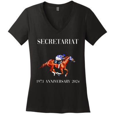 Secretariat 1973 Horse Racing Women's V-Neck T-Shirt