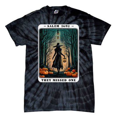 Salem 1692 Halloween Witch They Missed One Tarot Card Tie-Dye T-Shirt