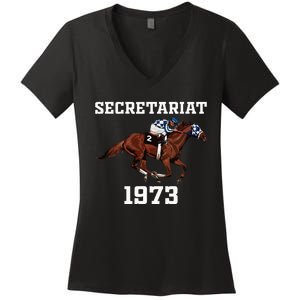 Secretariat 1973 Horse Racing Women's V-Neck T-Shirt