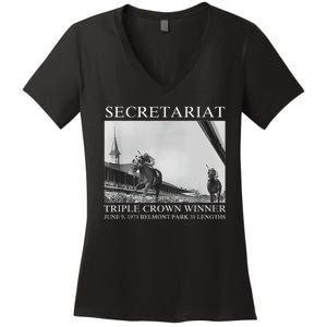 Secretariat 1973 Horse Racing Women's V-Neck T-Shirt