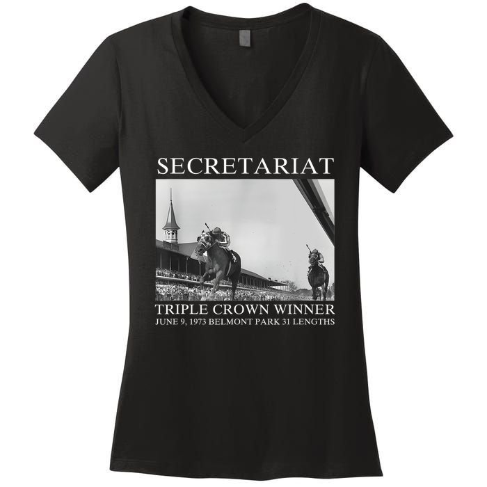 Secretariat 1973 Horse Racing Women's V-Neck T-Shirt