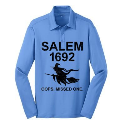 Salem 1692 Missed One Witch Funny Halloween Silk Touch Performance Long Sleeve Polo