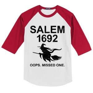 Salem 1692 Missed One Witch Funny Halloween Kids Colorblock Raglan Jersey