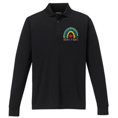 Student 100th Of School Teacher 100 Th Days Smarter Rainbow Cool Gift Performance Long Sleeve Polo