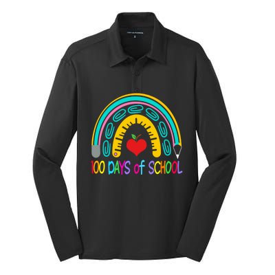 Student 100th Of School Teacher 100 Th Days Smarter Rainbow Cool Gift Silk Touch Performance Long Sleeve Polo