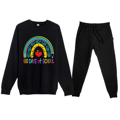 Student 100th Of School Teacher 100 Th Days Smarter Rainbow Cool Gift Premium Crewneck Sweatsuit Set