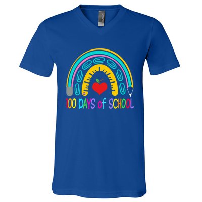 Student 100th Of School Teacher 100 Th Days Smarter Rainbow Cool Gift V-Neck T-Shirt