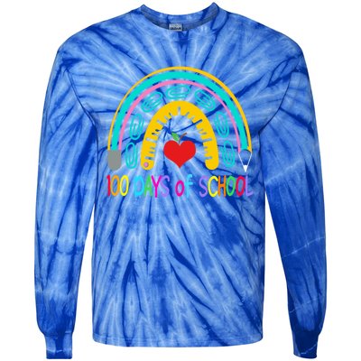 Student 100th Of School Teacher 100 Th Days Smarter Rainbow Cool Gift Tie-Dye Long Sleeve Shirt